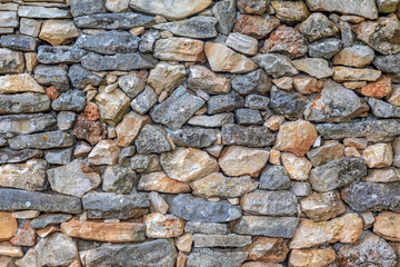 Detail of an old wall made of natural stone blocks