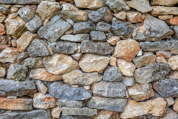 Detail of an old wall made of natural stone blocks