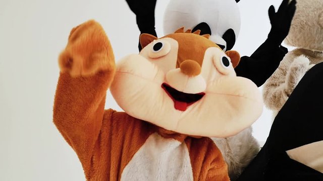 Group of mascots doing party. Concept about carnival, animals rights and lifestyle