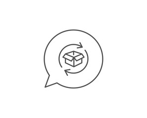Exchange of goods line icon. Chat bubble design. Return parcel sign. Package tracking symbol. Outline concept. Thin line return parcel icon. Vector