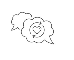 Update relationships line icon. Chat bubble design. Love dating symbol. Valentines day sign. Outline concept. Thin line update relationships icon. Vector