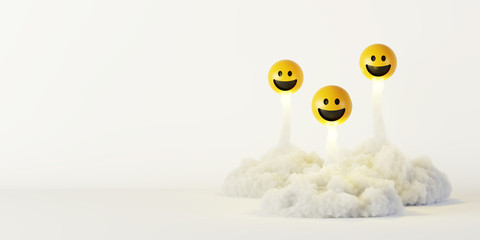 Happy smile rocket launched, social media concepts, original 3d rendering and model