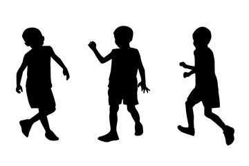 Set young boy silhouette isolated on white background