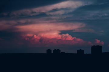 Sunset at buildings silhouette skyline at brazilian city