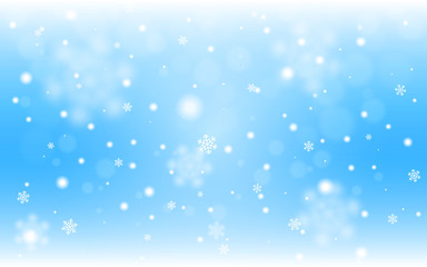 Naklejka na ściany i meble Snow background blue. Christmas snowfall with defocused flakes. Winter concept with falling snow. Holiday texture and white elements. Vector illustration