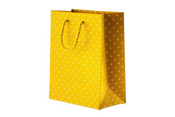Yellow paper bag on white background