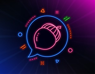 Acorn nut line icon. Neon laser lights. Oaknut sign. Oak tree seed symbol. Glow laser speech bubble. Neon lights chat bubble. Banner badge with acorn icon. Vector
