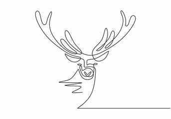 Fotobehang Deer mascot one line drawing minimalism vector animal winter. © ngupakarti