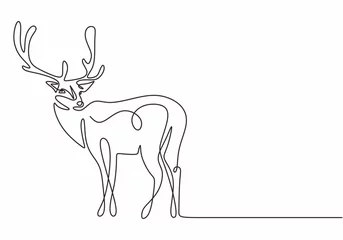Fotobehang One line design silhouette of deer. Continuous hand drawn minimalism style.vector illustration. © ngupakarti