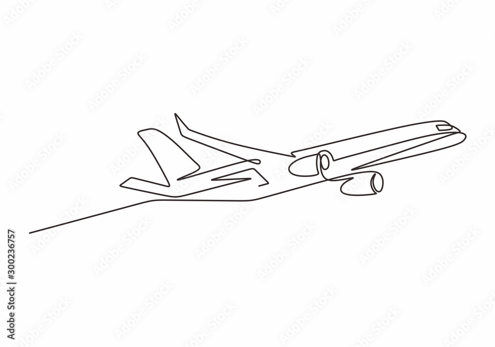 Wall mural airplane one line drawing minimal design. vector illustration minimalism style.