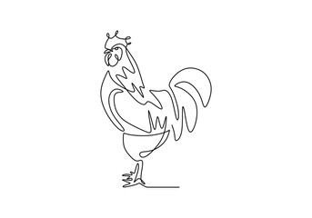 Chicken rooster continuous one line drawing minimalism. Vector sketch hand drawn simplicity style.