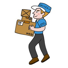 Postman delivery box package cartoon vector illustration