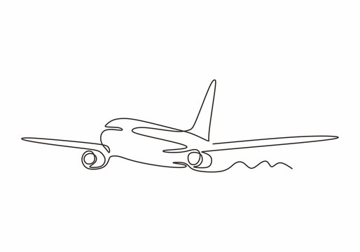 Airplane one line drawing minimalism design vector illustration. Continuous single sketch lineart simplicity style.