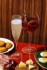 Prosecco cocktail aperitif. Prosecco is a white sparkling italian wine; with bitter and an orange...