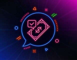 Accepted Payment line icon. Neon laser lights. Dollar money sign. Finance symbol. Glow laser speech bubble. Neon lights chat bubble. Banner badge with accepted payment icon. Vector