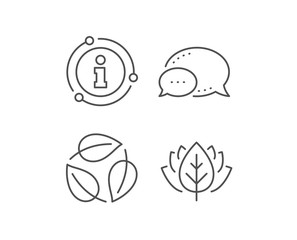 Leaves line icon. Chat bubble, info sign elements. Nature plant leaf sign. Environmental care symbol. Linear leaves outline icon. Information bubble. Vector