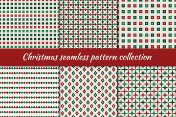 Fototapeta premium Christmas seamless pattern collection. Holiday backgrounds set. Print kit in traditional colors. Vector digital paper.
