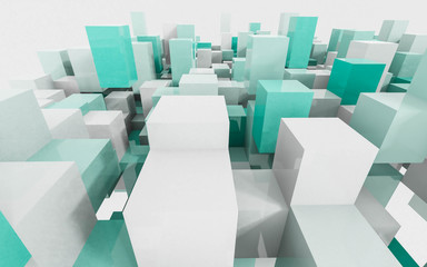 3d abstract white and green cubes in front of white background illustration render