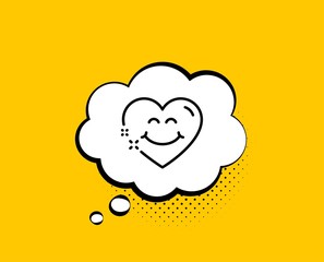 Smile face line icon. Comic speech bubble. Happy emoticon chat sign. Heart face symbol. Yellow background with chat bubble. Smile face icon. Colorful banner. Vector