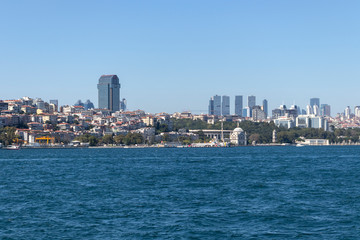 Fototapeta na wymiar Panoramic view from Bosporus to city of Istanbul, Turkey