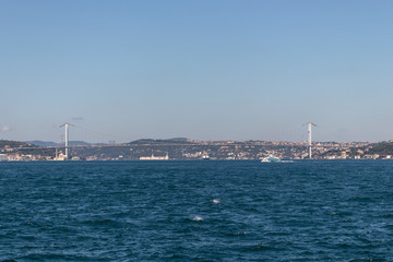 Fototapeta premium Panoramic view from Bosporus to city of Istanbul, Turkey