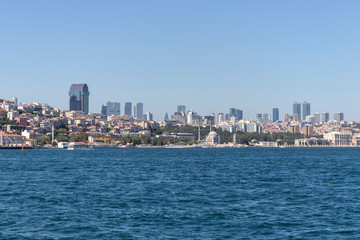 Panoramic view from Bosporus to city of Istanbul, Turkey