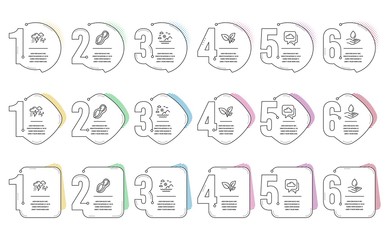 Water care, Peanut and Sea mountains line icons set. Infographic timeline. Bad weather, Weather forecast and Leaves signs. Aqua drop, Vegetarian nut, Summer travel. Clouds. Nature set. Vector