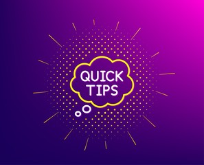 Quick tips line icon. Halftone pattern. Helpful tricks speech bubble sign. Gradient background. Quick tips line icon. Yellow halftone pattern. Vector