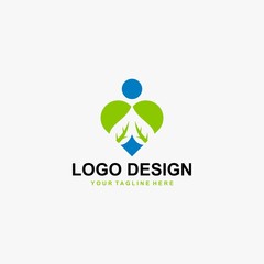 Love logo design vector. Green leaves in love abstract symbol. Natural organic vector icons.