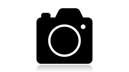 Camera icon vector design. Black icon with reflection isolated on the white background