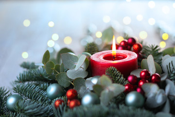 Burning Advent Candle  -  Christmas Still Life  -  Xmas Card