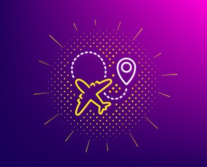 Airplane line icon. Halftone pattern. Plane flight transport sign. Aircraft symbol. Gradient background. Airplane line icon. Yellow halftone pattern. Vector