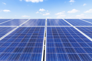            Close up rows array of solar cells or photovoltaics in solar power station convert light energy from the sun into electricity alternative renewable clean energy efficiency from the sun