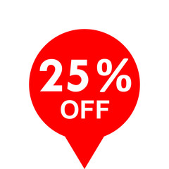 Sale - 25 percent off - red tag isolated - vector