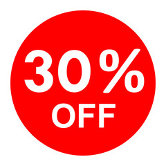 Sale - 30 percent off - red tag isolated - vector