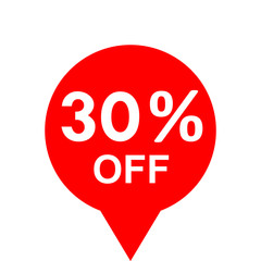 Sale - 30 percent off - red tag isolated - vector