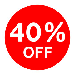 Sale - 40 percent off - red tag isolated - vector