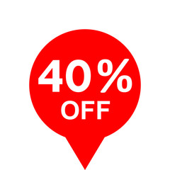 Sale - 40 percent off - red tag isolated - vector