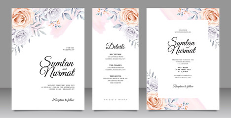 Elegant wedding invitation card set template with floral watercolor