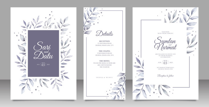 monochrome leaves wedding invitation set design