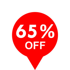 Sale - 65 percent off - red tag isolated - vector