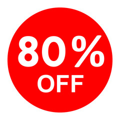 Sale - 80 percent off - red tag isolated - vector