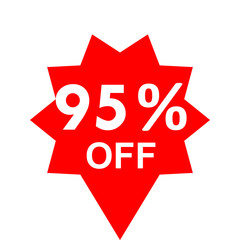Sale - 95 percent off - red tag isolated - vector