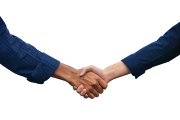 Shake hands on white background Success project trust concept