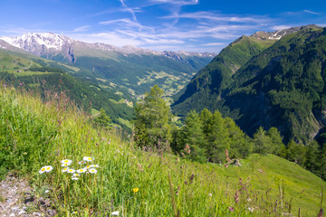 The valley of Grossglockner mountains in Austria.