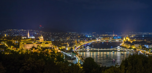 Fototapeta na wymiar Panoramic view of Budapest Castle and Danube river at night, Hungary.