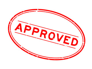Grunge red approved word oval rubber seal stamp on white background