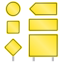 Blank multiple size of yellow transportation sign set with pole
