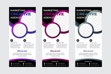 Abstract business vector set of modern roll Up Banner stand design template with circles, rounds for exhibition, fair, show, exposition, expo, presentation, festival, parade, events. space for photo