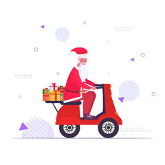 Santa Claus with gift present boxes riding